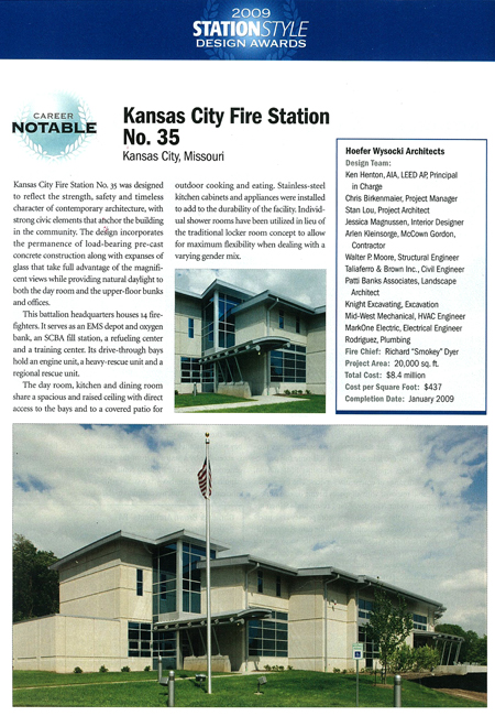 Kansas City Fire Station No. 35 receives Honorable Mention in the 2009 Station Style Design Awards